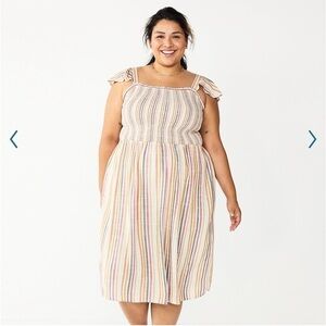 Sonoma smocked bodice midi dress, tan striped
